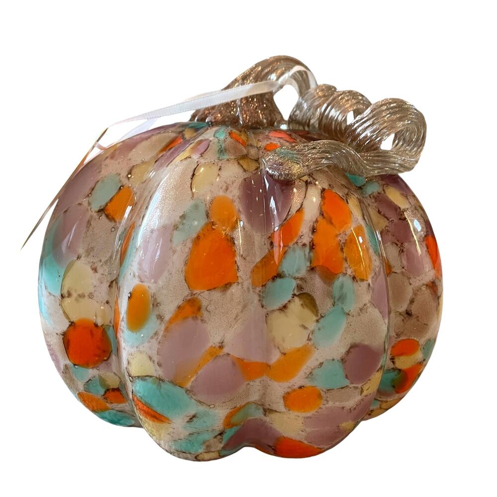 Multicolored Hand Blown Art Glass Pumpkin Stained Glass Designer Fall Home Decor